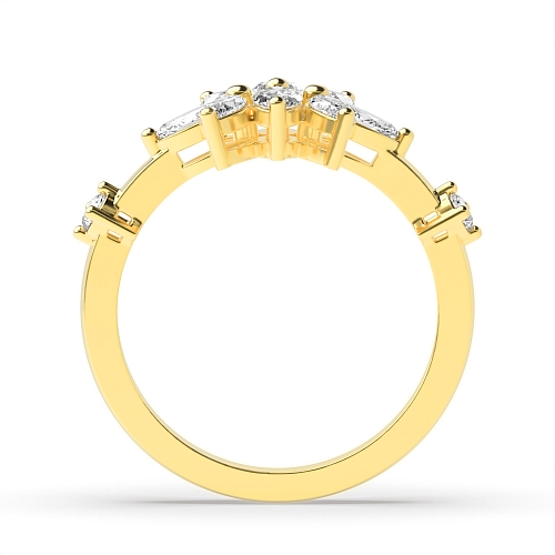 Marquise Yellow Gold with accented round Cluster Diamond Rings