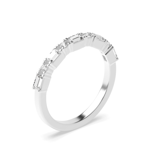Baguette And Round Alternate Half Eternity Diamond Rings (2.2Mm)