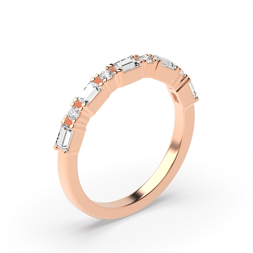 4 Prong Round/Baguette Rose Gold Alternate Eternity Diamond Rings