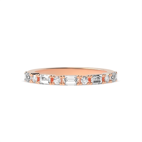 4 Prong Round/Baguette Rose Gold Alternate Eternity Diamond Rings