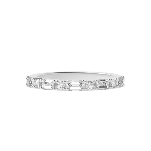 4 Prong Round/Baguette Alternate Half Eternity Diamond Ring