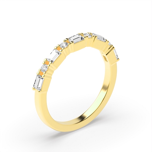 4 Prong Round/Baguette Yellow Gold Alternate Eternity Diamond Rings