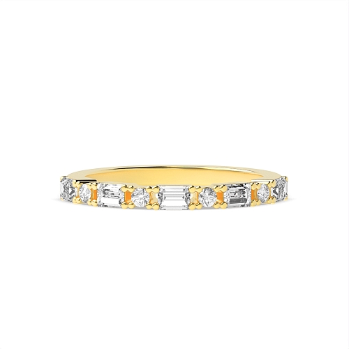 4 Prong Round/Baguette Yellow Gold Alternate Eternity Diamond Rings