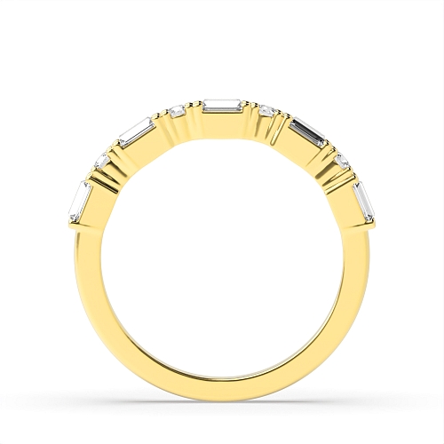 4 Prong Round/Baguette Yellow Gold Alternate Eternity Diamond Rings