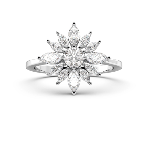 Marquise and Round Flower Cluster Designer Diamond Rings (15mm)