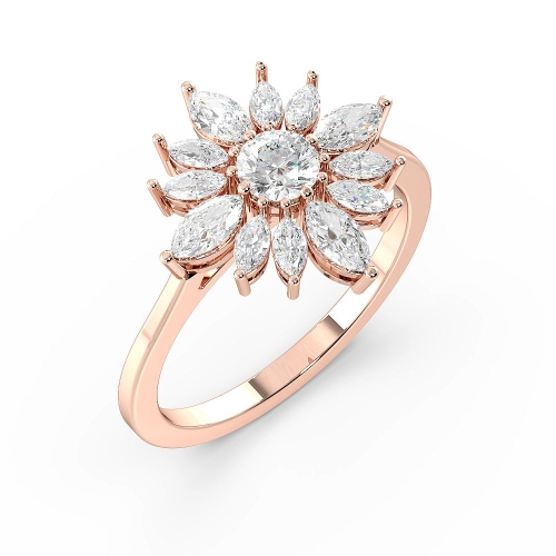 4 Prong Marquise/Round Rose Gold Flower Engagement Rings