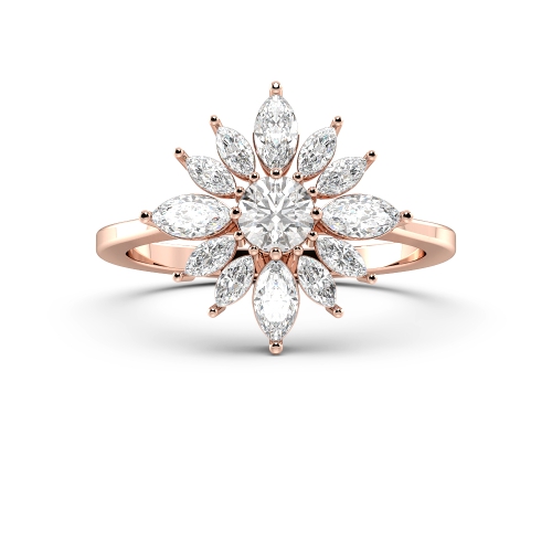 4 Prong Marquise/Round Rose Gold Flower Engagement Rings