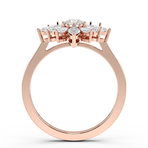 4 Prong Marquise/Round Rose Gold Flower Engagement Rings