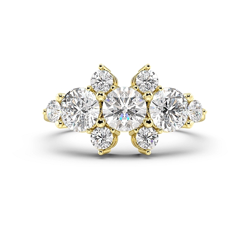 4 Prong Round Yellow Gold Big Cluster Diamond Rings