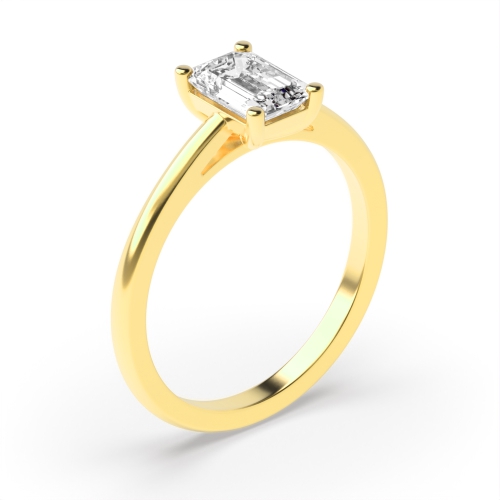 4 Prong Emerald Yellow Gold Classic delicate band Engagement Rings
