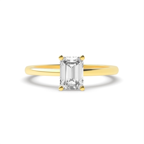 4 Prong Emerald Yellow Gold Classic delicate band Engagement Rings