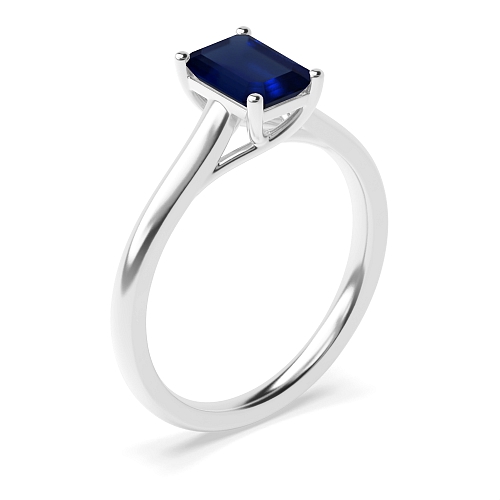 4 Prong Emerald Crossover Highset Blue Sapphire Engagement Rings