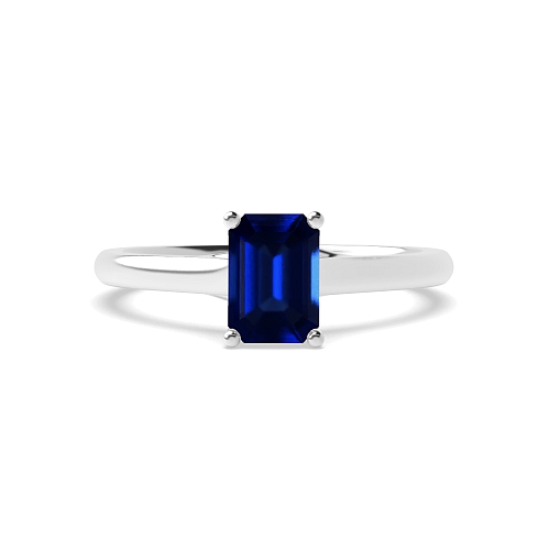 4 Prong Emerald Crossover Highset Blue Sapphire Engagement Rings