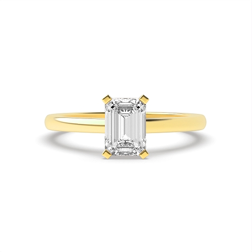 Emerald Yellow Gold Square claws Engagement Rings