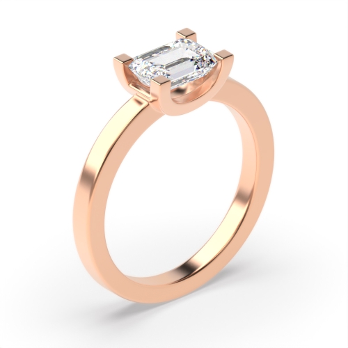 4 Prong Emerald Rose Gold U shape setting Engagement Rings
