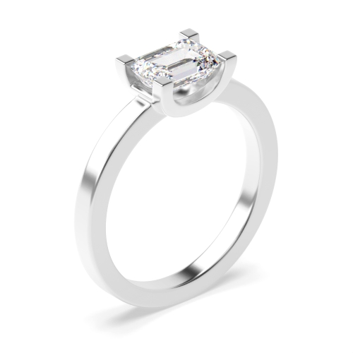 4 Prong Emerald U shape setting Naturally Mined Diamond Engagement Rings