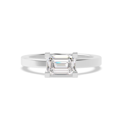 4 Prong Emerald U shape setting Naturally Mined Diamond Engagement Rings