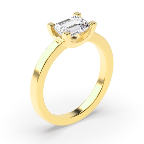 4 Prong Emerald Yellow Gold U shape setting Engagement Rings