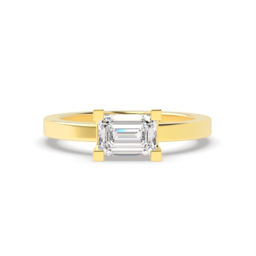 4 Prong Emerald Yellow Gold U shape setting Engagement Rings