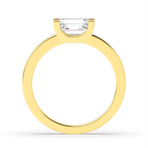4 Prong Emerald Yellow Gold U shape setting Engagement Rings