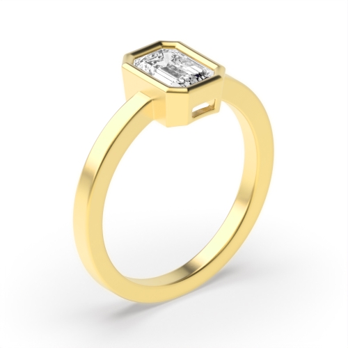 Emerald Bezel Setting Solid Shoulder Solitaire Engagement Ring