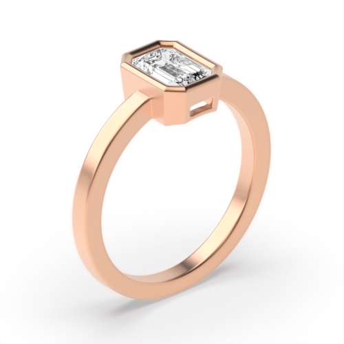 Bezel Setting Emerald Rose Gold Solid shoulder Engagement Rings