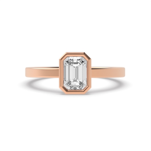 Bezel Setting Emerald Rose Gold Solid shoulder Engagement Rings