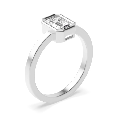 Bezel Setting Emerald Solid shoulder Naturally Mined Diamond Engagement Rings