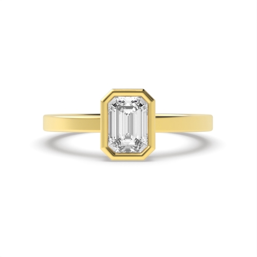 Bezel Setting Emerald Yellow Gold Solid shoulder Engagement Rings