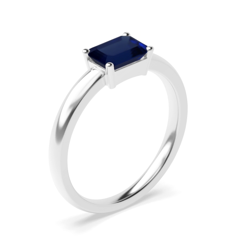 4 Prong Emerald Vertical set classic shoulder Blue Sapphire Engagement Rings
