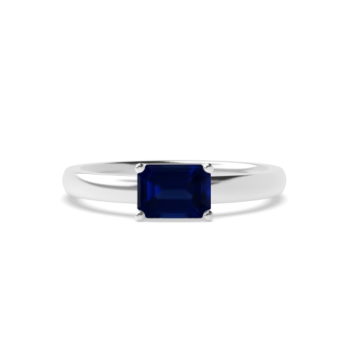 4 Prong Emerald Vertical set classic shoulder Blue Sapphire Engagement Rings