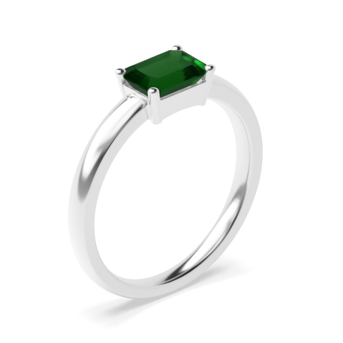 4 Prong Vertical set classic shoulder Emerald Engagement Rings