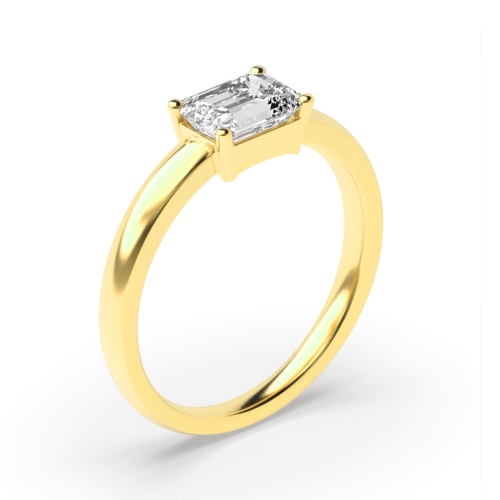 4 Prong Emerald Yellow Gold Vertical set classic shoulder Engagement Rings