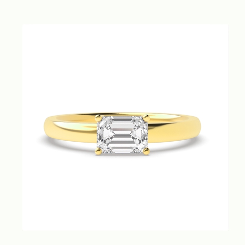 4 Prong Emerald Yellow Gold Vertical set classic shoulder Engagement Rings