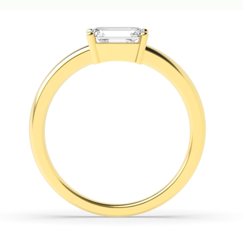 4 Prong Emerald Yellow Gold Vertical set classic shoulder Engagement Rings