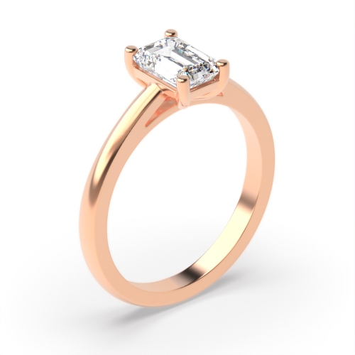 4 Prong Emerald Rose Gold Classic tapered shoulder Engagement Rings