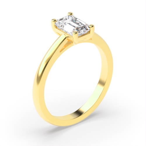 4 Prong Emerald Yellow Gold Classic tapered shoulder Engagement Rings