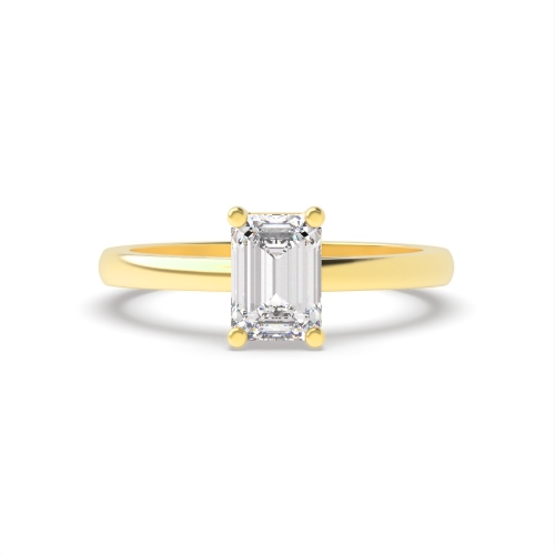4 Prong Emerald Yellow Gold Classic tapered shoulder Engagement Rings