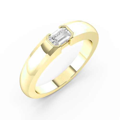 Channel Setting Emerald Yellow Gold Solitaire Engagement Rings