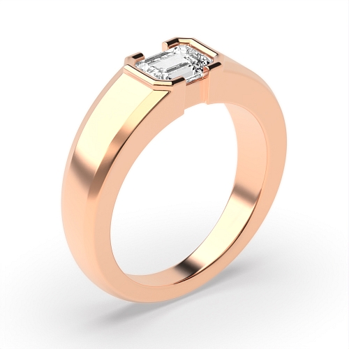 Channel Setting Emerald Rose Gold Half bezel Engagement Rings