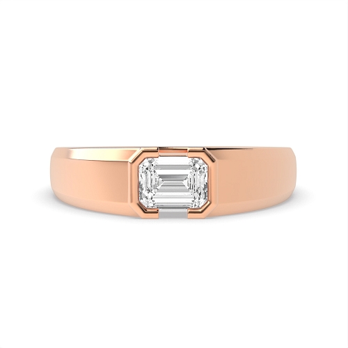 Channel Setting Emerald Rose Gold Half bezel Engagement Rings