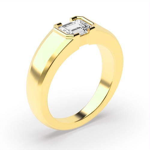 Channel Setting Emerald Yellow Gold Half bezel Engagement Rings