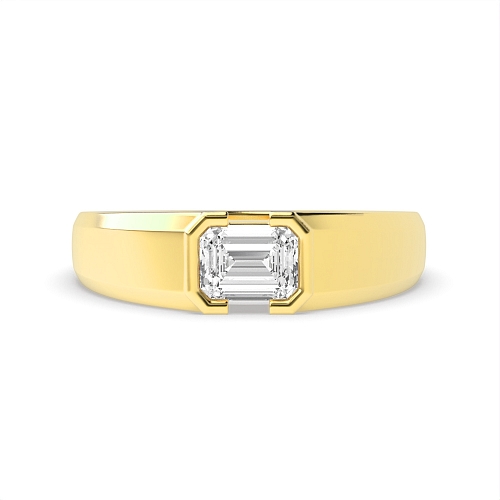 Channel Setting Emerald Yellow Gold Half bezel Engagement Rings