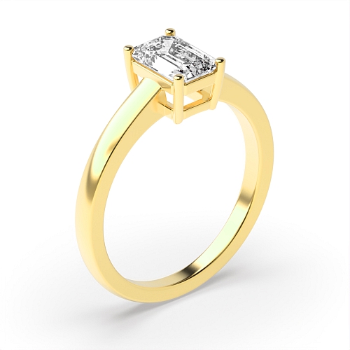 4 Prong Emerald Yellow Gold Contemporary Engagement Rings