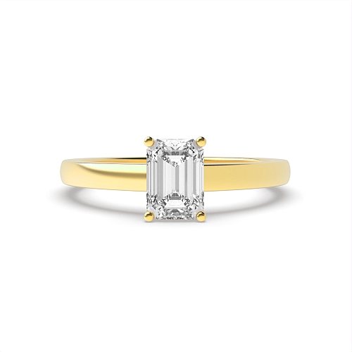 4 Prong Emerald Yellow Gold Contemporary Engagement Rings