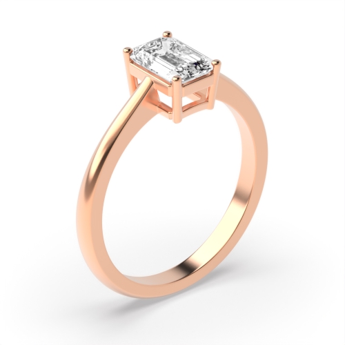 4 Prong Emerald Rose Gold Taper shoulder Engagement Rings