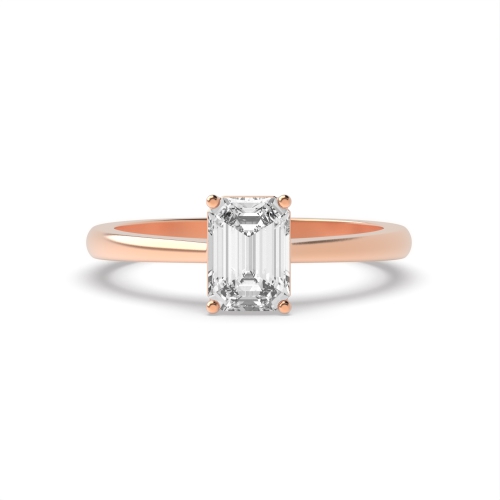 4 Prong Emerald Rose Gold Taper shoulder Engagement Rings