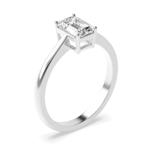 4 Prong Emerald Taper shoulder Naturally Mined Diamond Engagement Rings