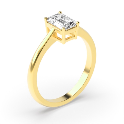 4 Prong Emerald Yellow Gold Taper shoulder Engagement Rings