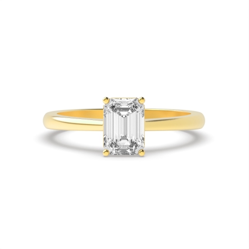 4 Prong Emerald Yellow Gold Taper shoulder Engagement Rings